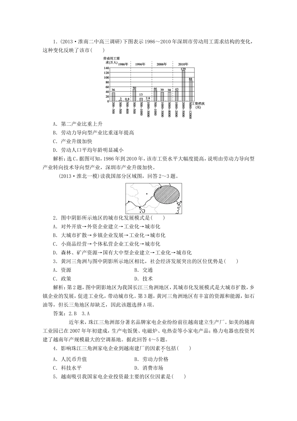 高考地理一轮复习 第十五单元第二讲 区域工业化与城市化 以我国珠江三角洲地区为例随堂演练+同步测评_第1页