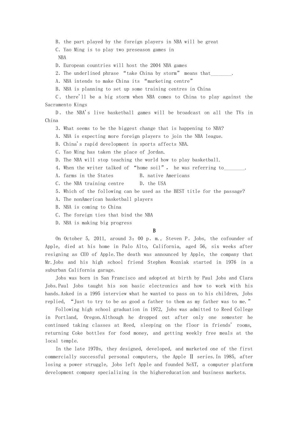 高中英语 Module 5 The Great Sports Personality Cultural Corner & Writing课时作业 外研版必修5_第3页