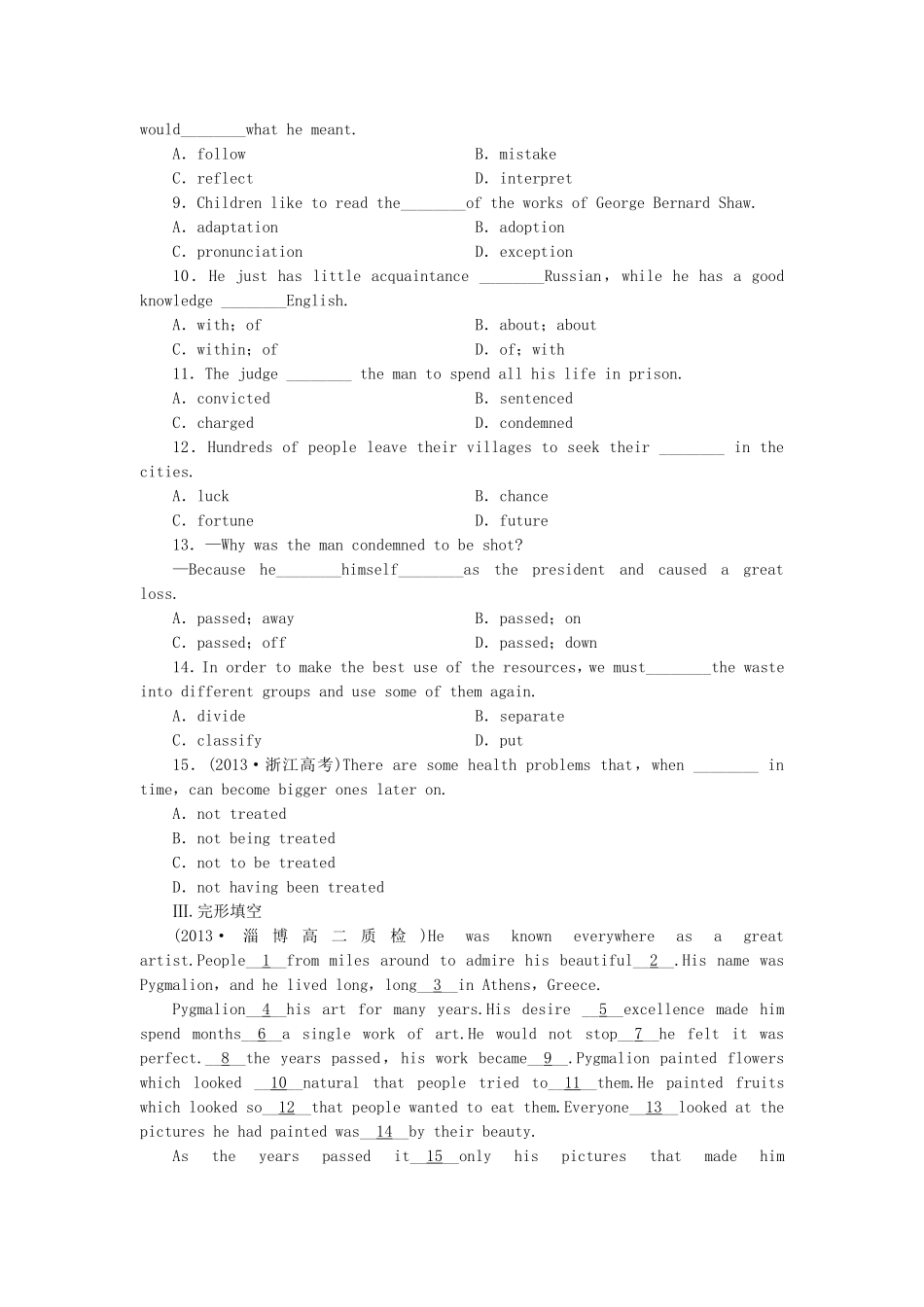 高中英语 Unit 4 Pygmalion Warming Up & Reading课时作业 新人教版选修8_第2页