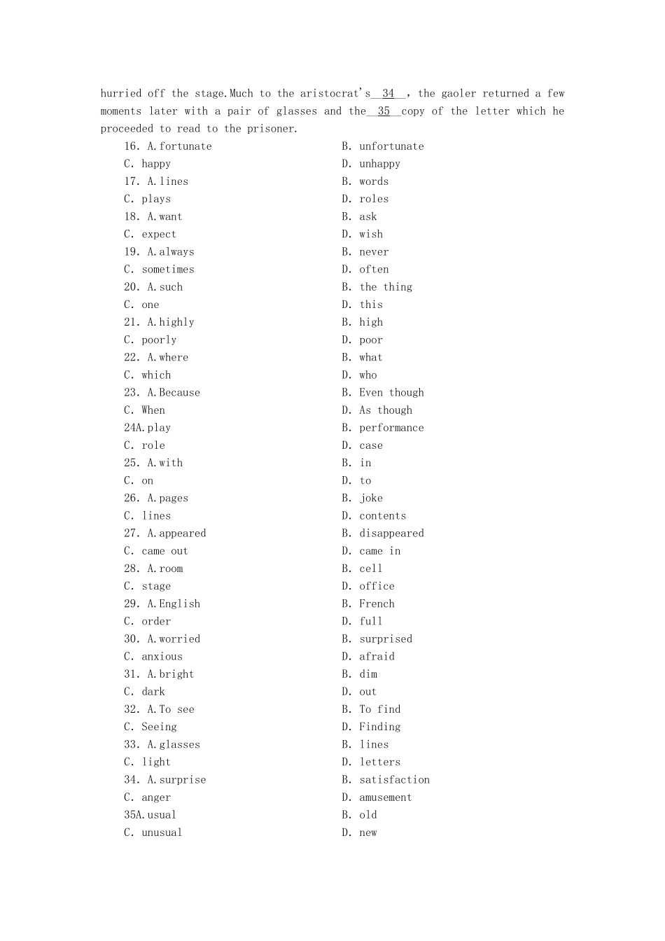 高中英语 Unit 4 Pygmalion综合检测 新人教版选修8_第3页