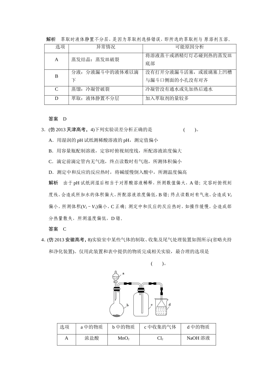 高考化学三轮复习简易通 三级排查大提分 第一部分 专题十三 化学仪器的使用与实验基本方法（含解析） _第2页