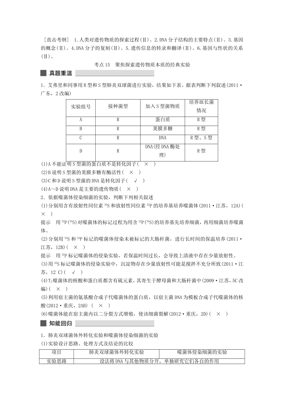 高考生物 考前三个月 知识专题突破练5 遗传分子的基础_第1页