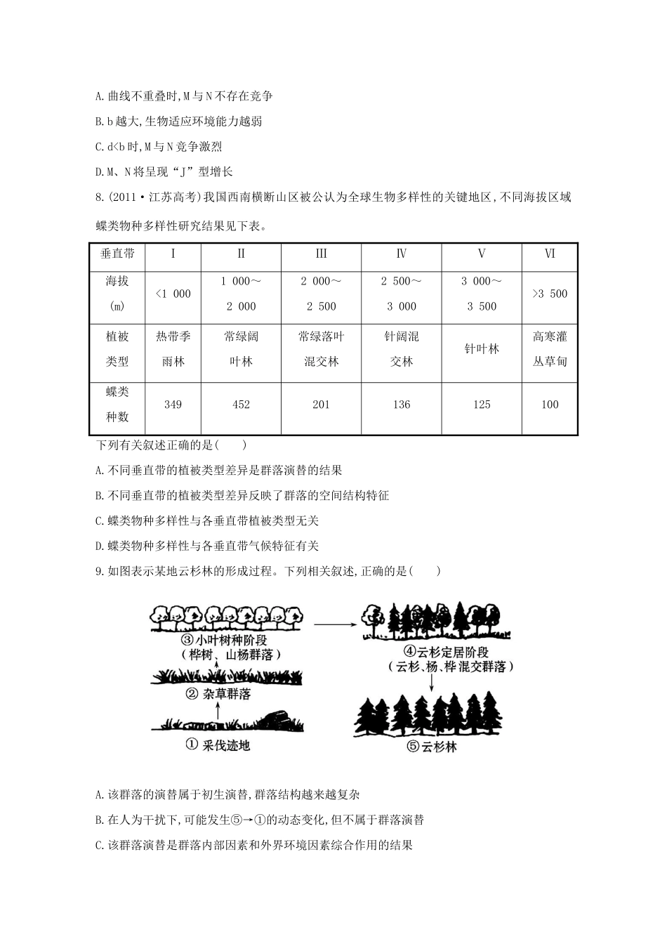高考生物 群落的结构 群落的演替课时作业_第3页