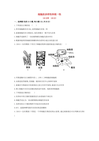 高考生物 细胞的多样性和统一性课时作业