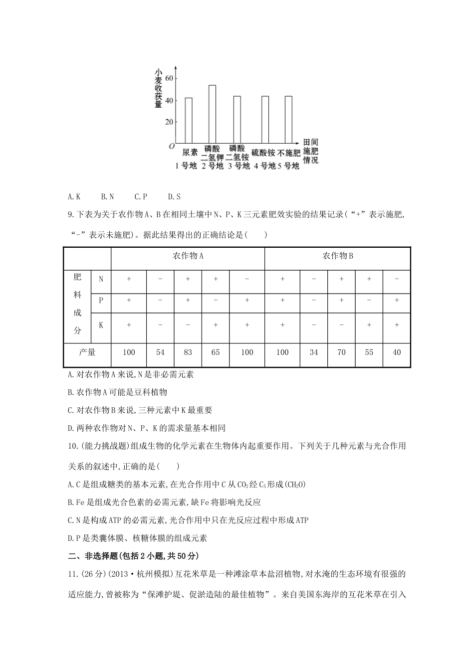 高考生物 细胞中的无机物课时作业_第3页