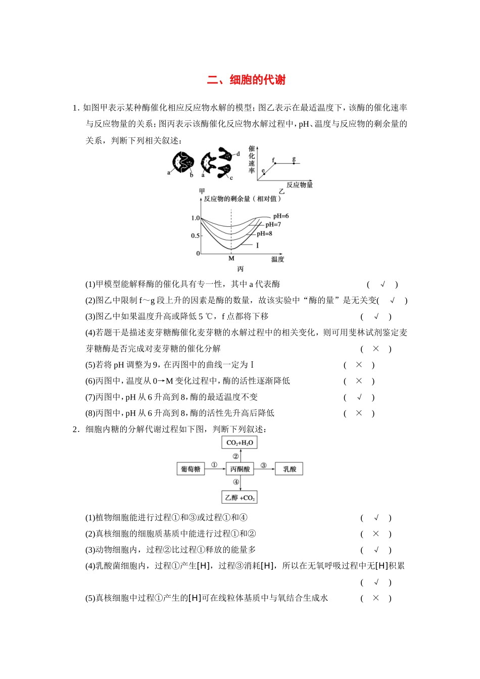 高考生物二轮 考前三个月 热点图示练二 细胞的代谢_第1页