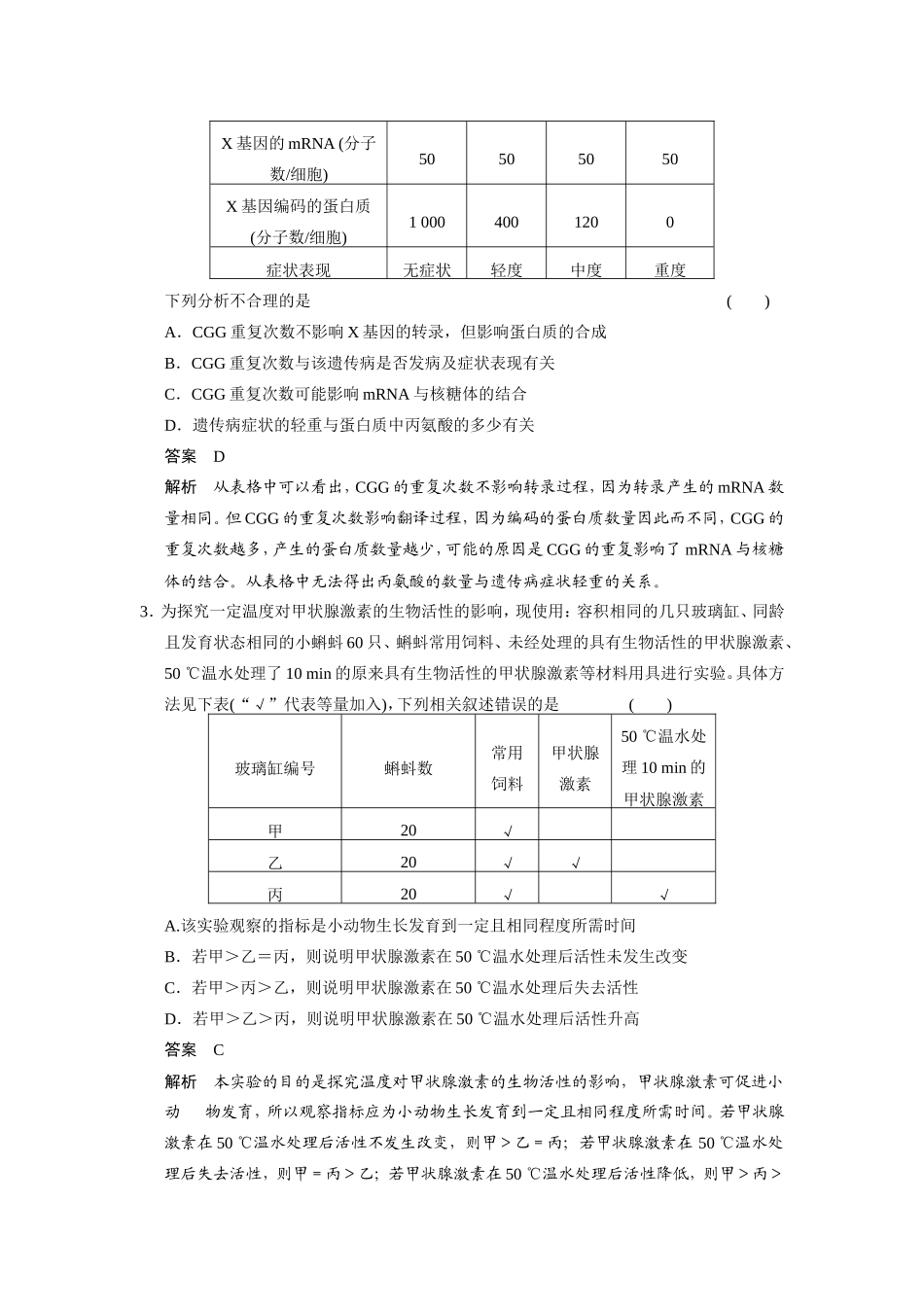 高考生物二轮 考前三个月 题型四 表格分析类解题模板练_第2页