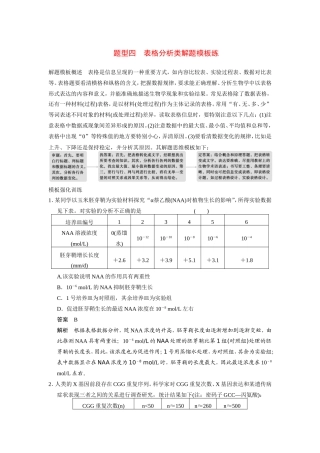 高考生物二轮 考前三个月 题型四 表格分析类解题模板练