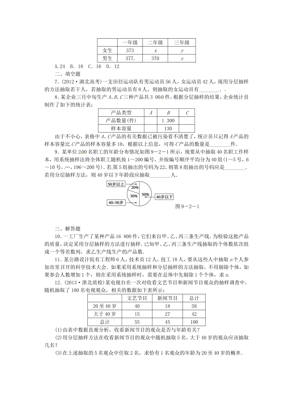 高考数学 随机抽样课后作业 文 新人教A版_第2页