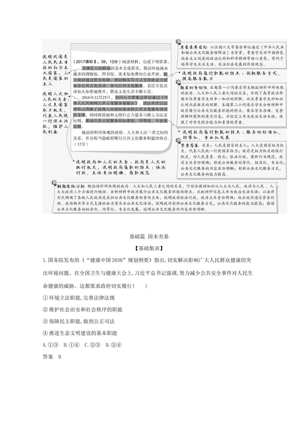 高考政治一轮复习 专题二 为人民服务的政府精练含解析-山东版高三政治试题_第2页