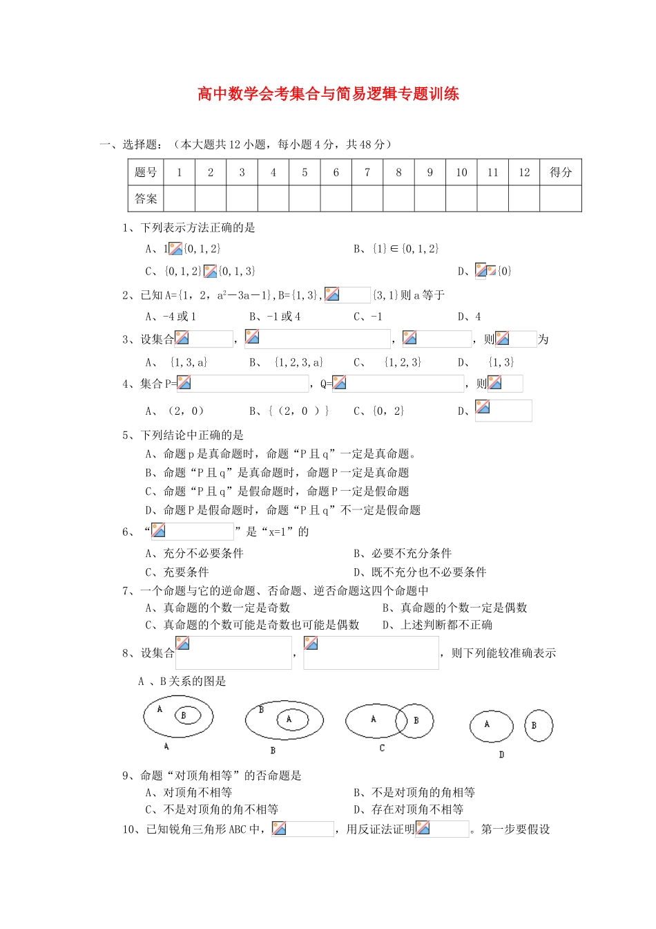年高考数学总复习 集合与简易逻辑会考专题专练_第1页