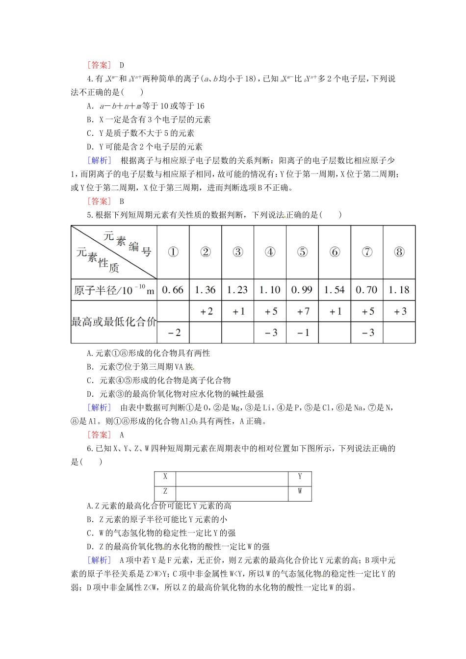 高中化学二轮复习 2-5物质结构 元素周期律适考素能特训_第2页