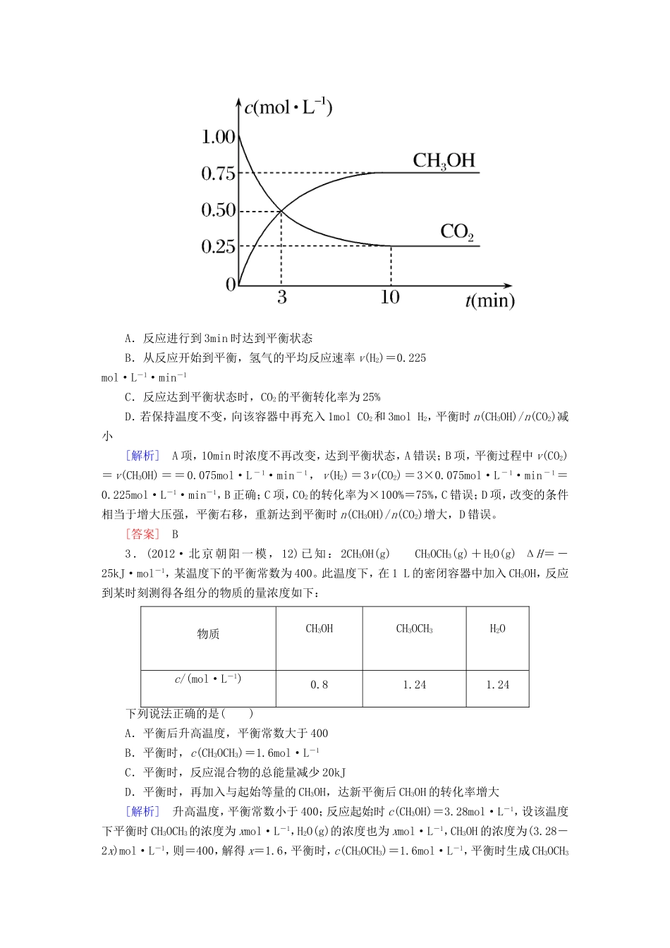 高中化学二轮复习 2-6化学反应速率和化学平衡适考素能特训_第2页