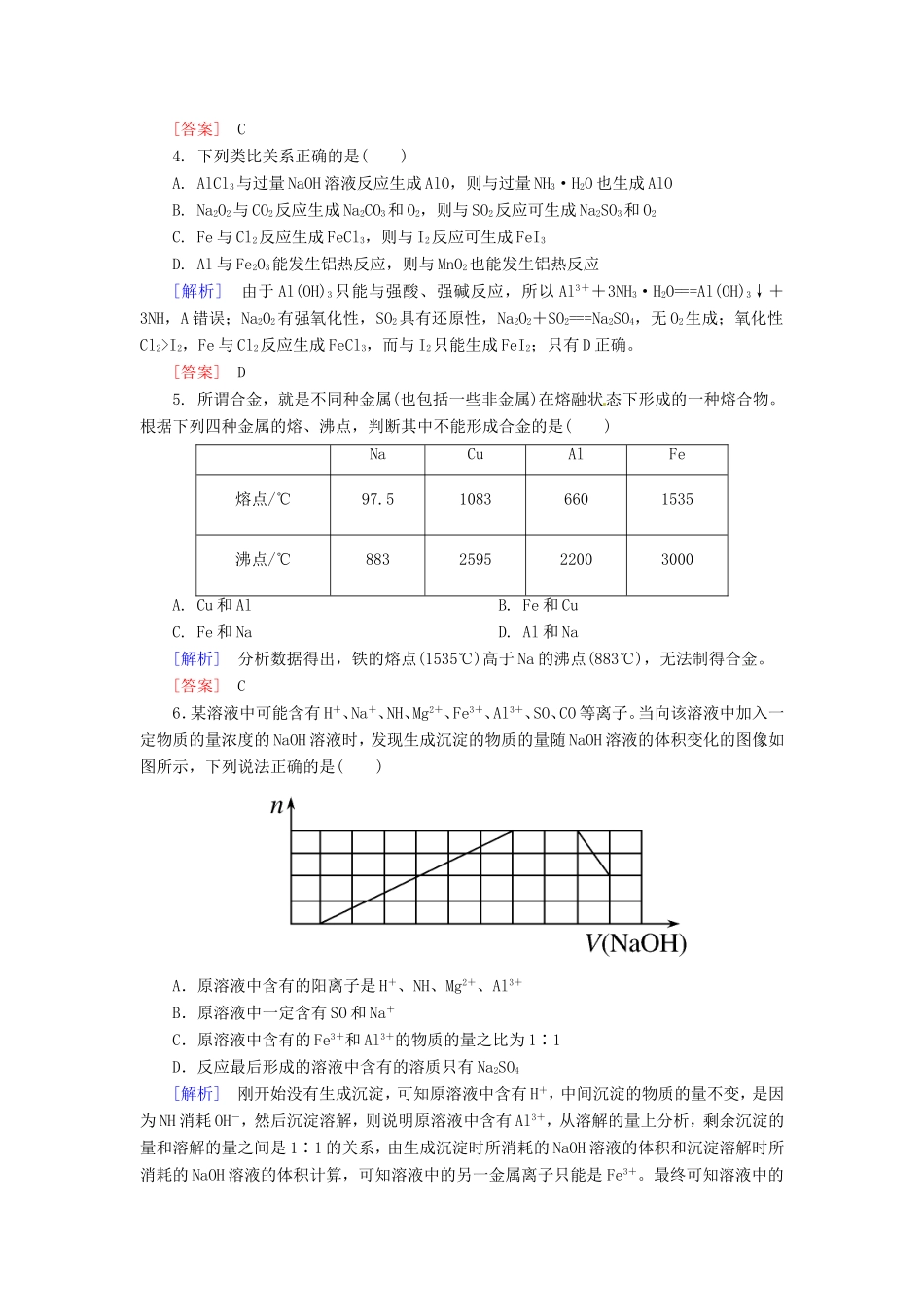 高中化学二轮复习 2-10金属元素单质及其重要化合物适考素能特训_第2页