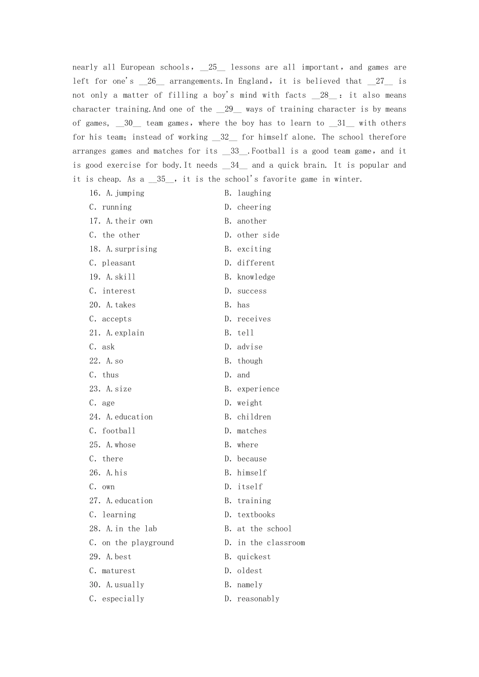 山东卷高中英语 Module 1 Our Body and Healthy Habits综合检测 外研版必修2_第3页