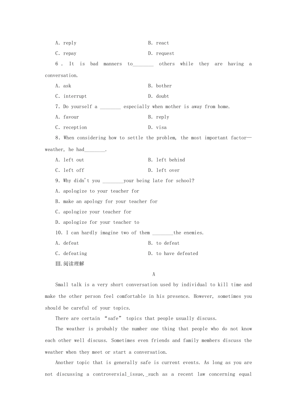 山东卷高中英语 Module 1 Small Talk Reading Practice & Cultural Corner & Writing课时作业 外研版选修6_第2页
