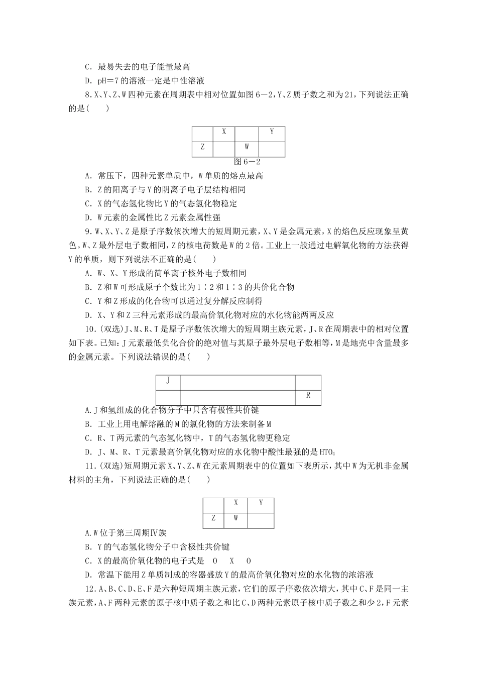 高考化学二轮复习 专题限时集训（六）专题六 物质结构与元素周期律配套作业（解析版）_第2页