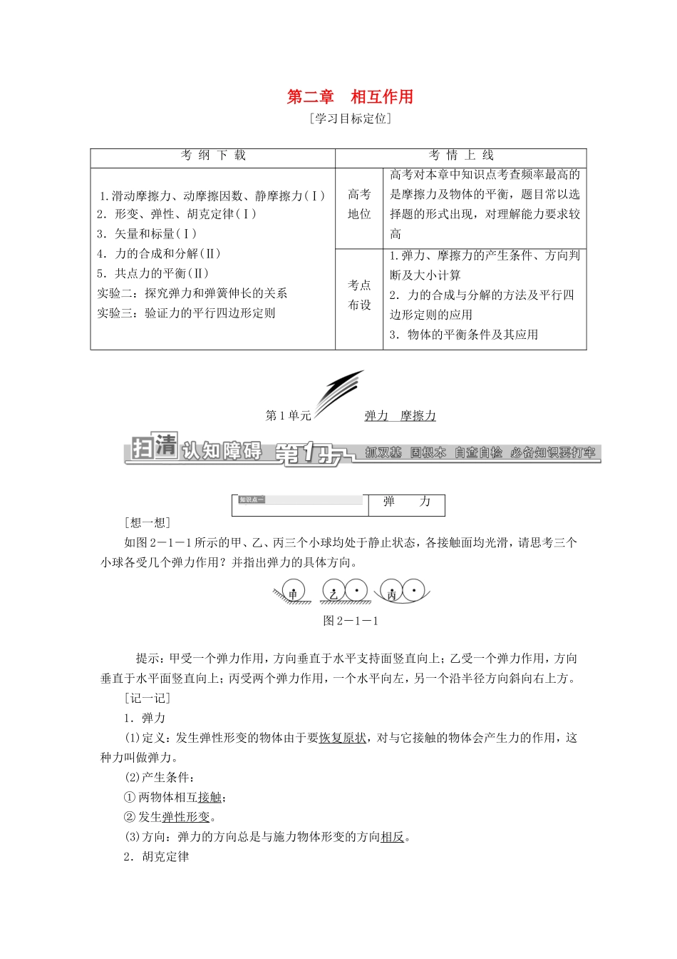 高考物理一轮复习 第二章 相互作用考点通关-人教版高三物理试题_第1页