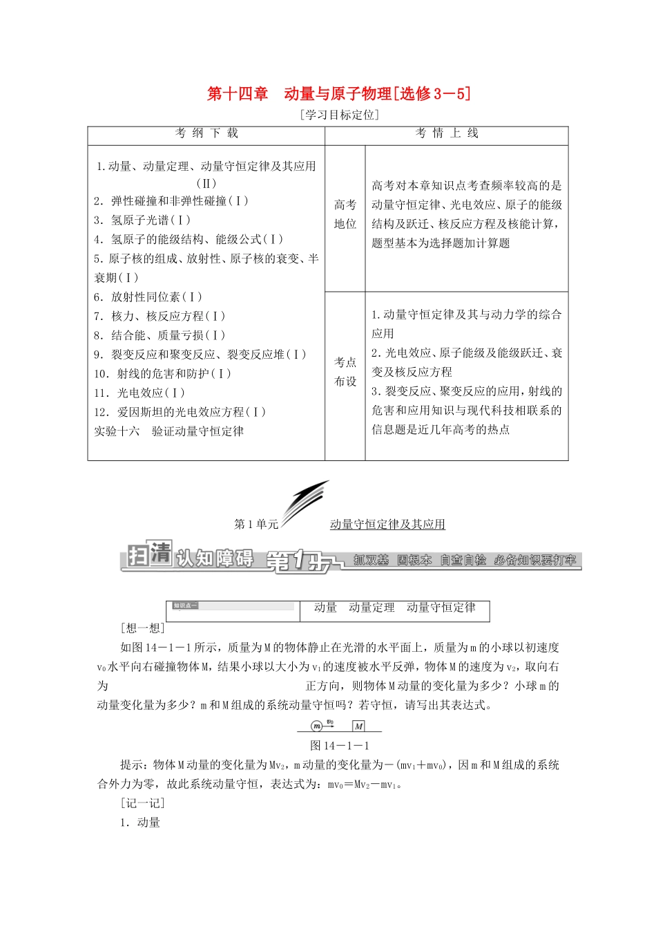 高考物理一轮复习 第十四章 动量与原子物理考点通关（选修3-5）-人教版高三选修3-5物理试题_第1页