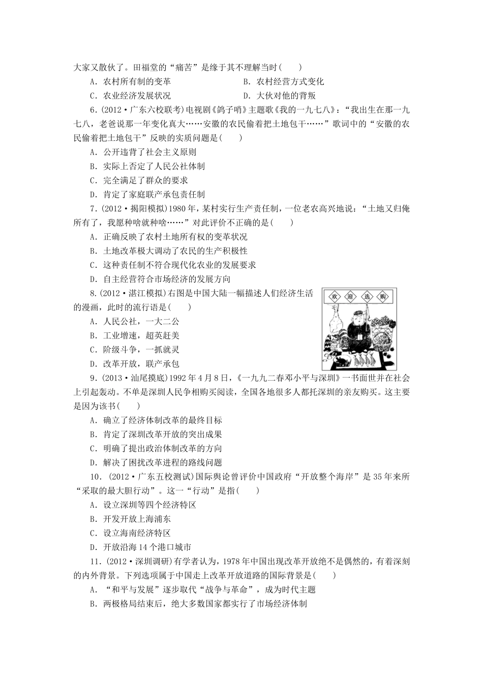 高三历史一轮复习 课时跟踪检测（20）改革开放的新局面（含解析）_第2页