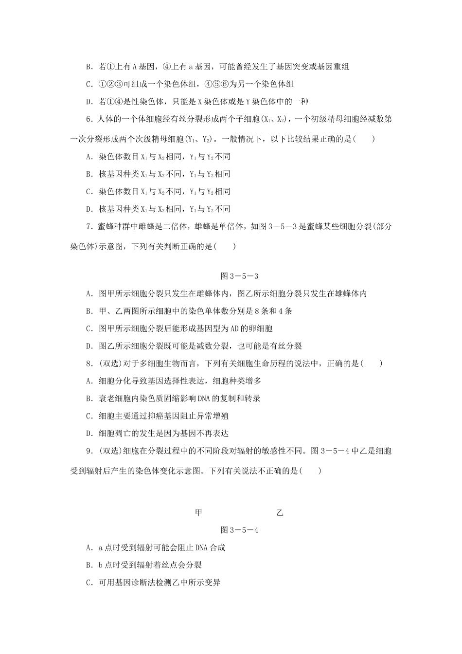 高考生物二轮复习专题限时集训 专题五 细胞分裂与遗传变异的联系 新人教版_第2页