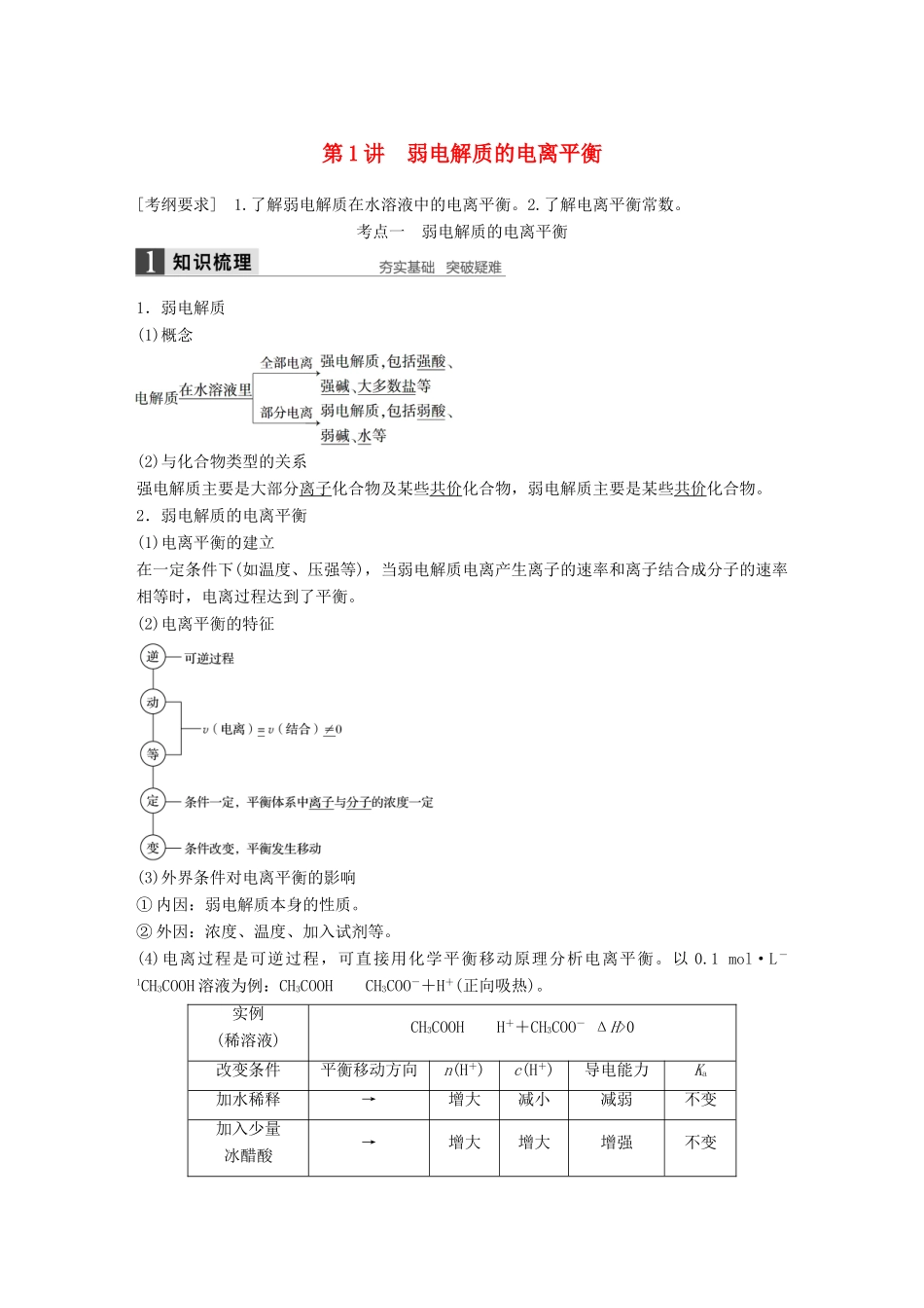 高考化学一轮复习 第八章 第1讲 弱电解质的电离平衡-人教版高三化学试题_第1页