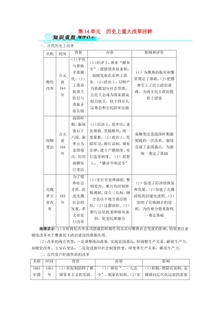 高考历史二轮复习（知识重组+考向分析）第14单元历史上重大改革回眸