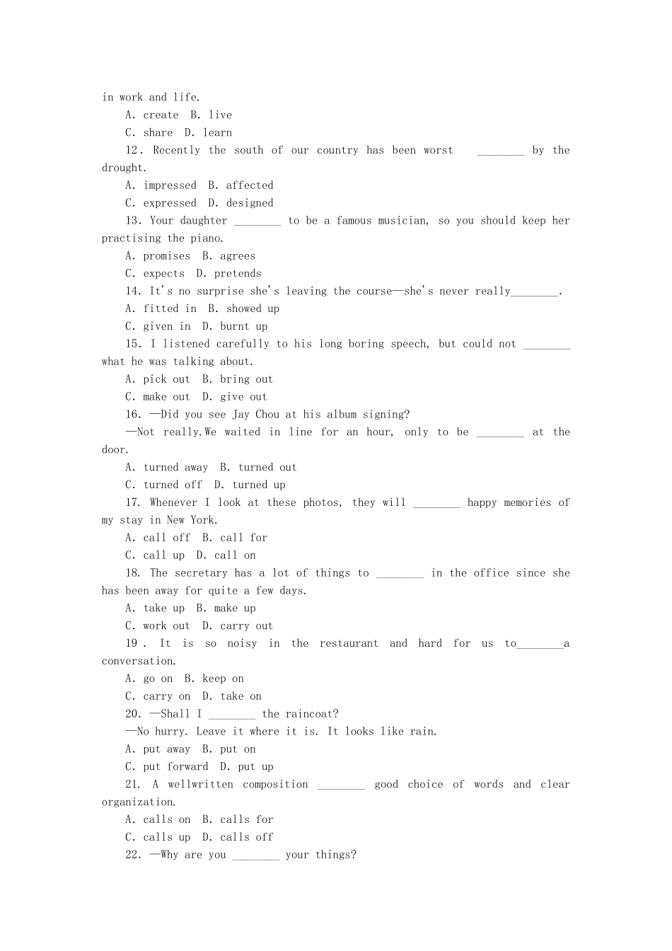 高考英语二轮复习方案 专题限时训练（六）动词和动词短语辨析_第2页