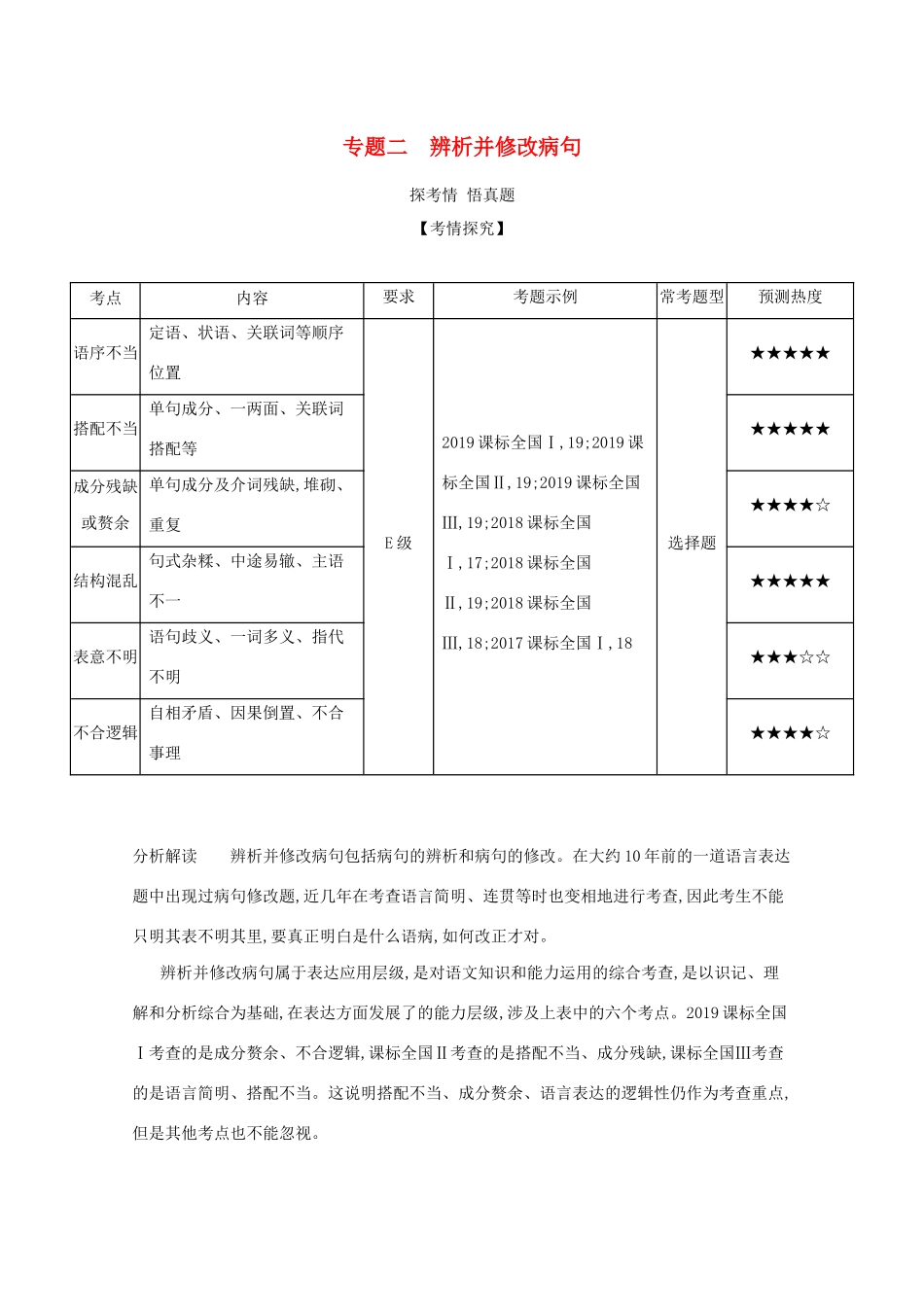 高考政治一轮复习 专题二 辨析并修改病句精练（含解析）-广东版高三政治试题_第1页