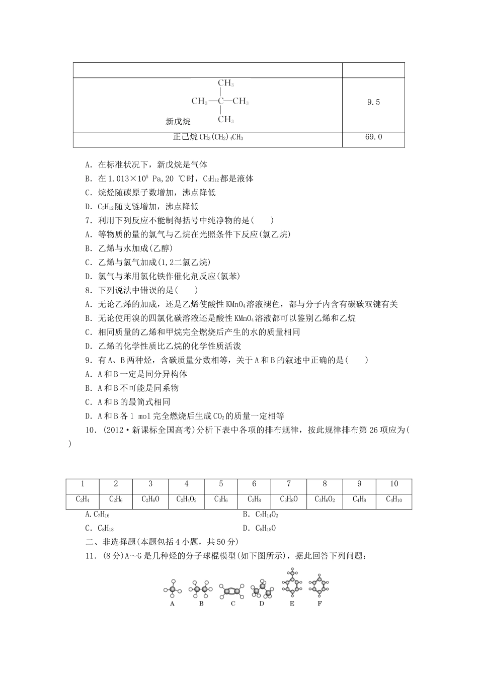 高三化学一轮复习 限时集训（28）甲烷乙烯苯_第2页