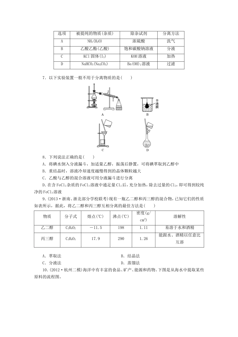 高三化学一轮复习 限时集训（36）混合物的分离与提纯_第2页