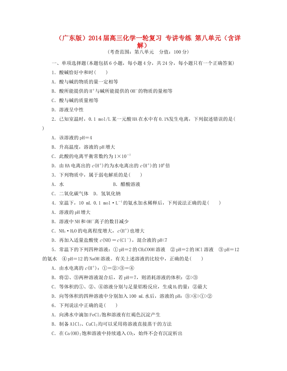 高三化学一轮复习 专讲专练 第八单元（含详解）_第1页