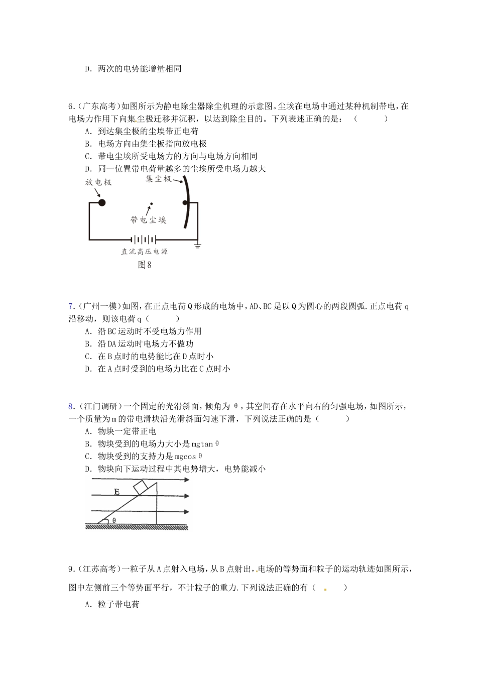 高三物理第二轮专题复习（专家概述+解题思路与方法+专题测试）专题六 带电粒子在电场中的运动测试卷_第2页