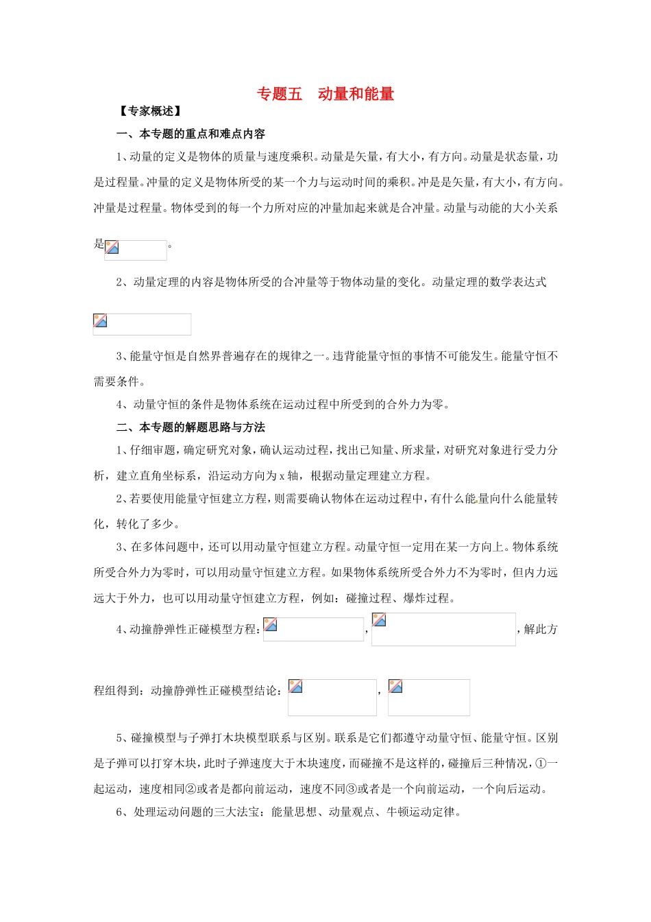 高三物理第二轮专题复习（专家概述+解题思路与方法+专题测试）专题五 动量和能量的综合应用_第1页