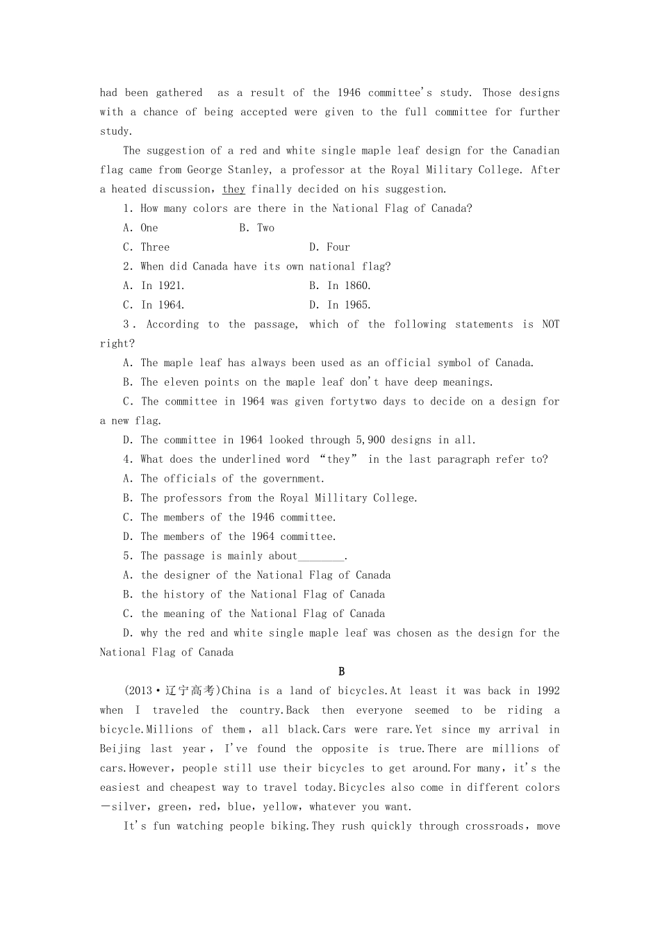 高中英语 Unit 5 Canada“The True North”Using Language课时作业 新人教版必修3_第2页