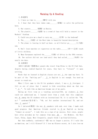 高中英语 Unit 5 Canada“The True North”Warming Up & Reading课时作业 新人教版必修3