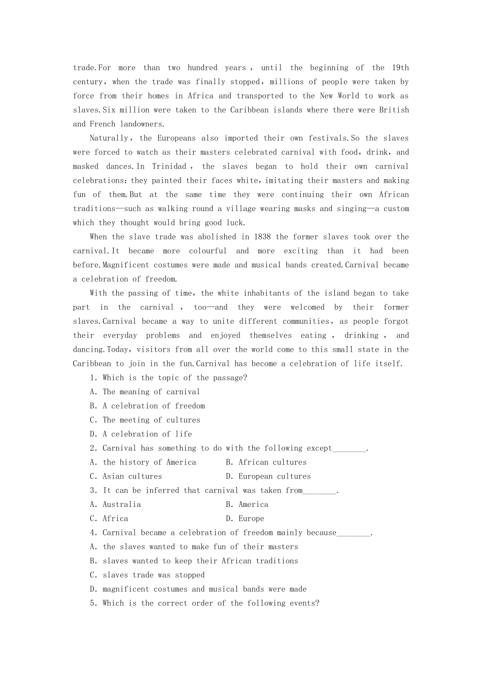 高中英语 Unit+2 Healthy eating Warming Up & Reading课时作业 新人教版必修3_第3页