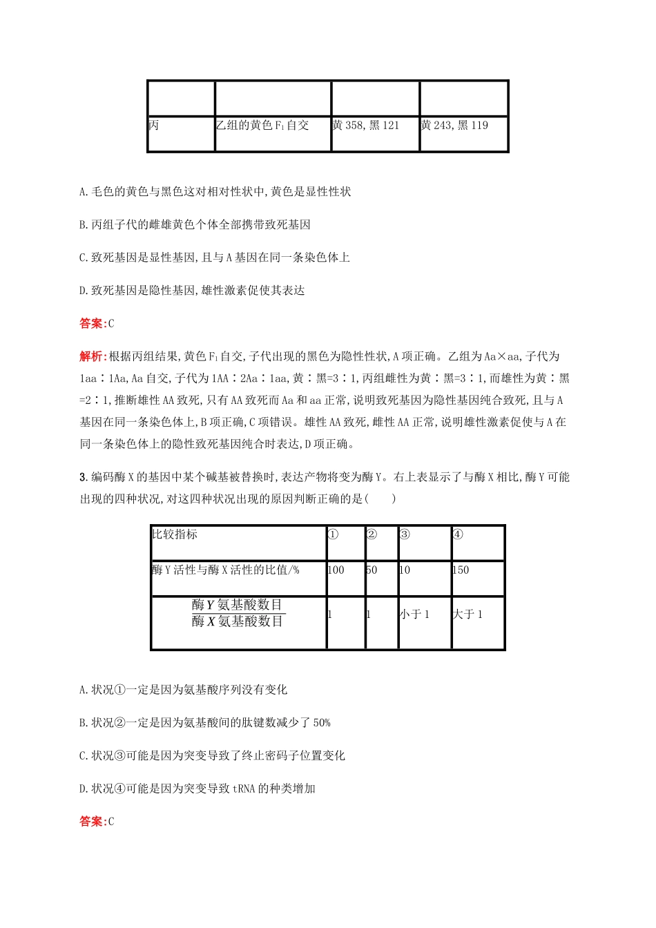 高考生物二轮复习 题型专项训练3 表格分析类（含解析）-人教版高三生物试题_第2页