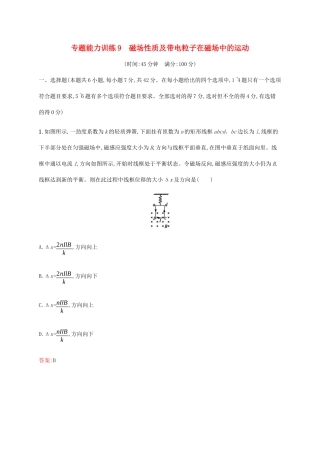 高考物理二轮复习 专题能力训练9 磁场性质及带电粒子在磁场中的运动（含解析）-人教版高三物理试题