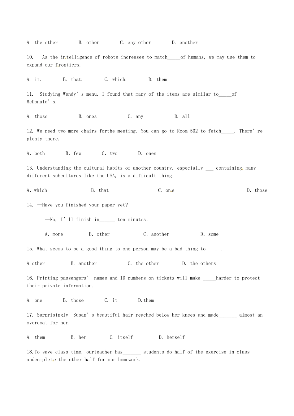 高考英语二轮复习 单项填空 代词拉分题特训（较难题目）_第2页