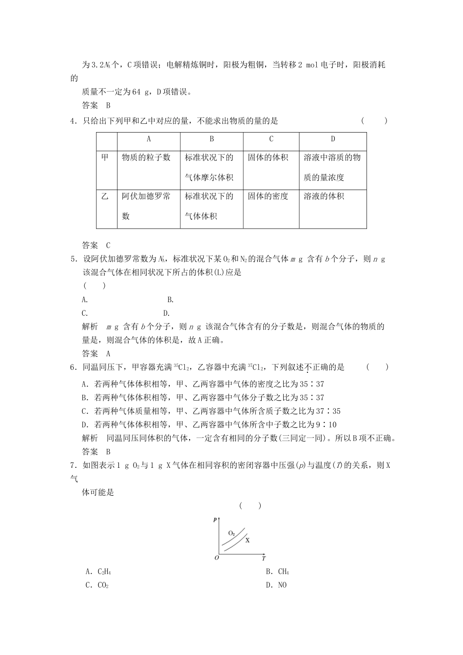 高三化学一轮复习题库 1-1 物质的量 气体摩尔体积（含解析）_第2页
