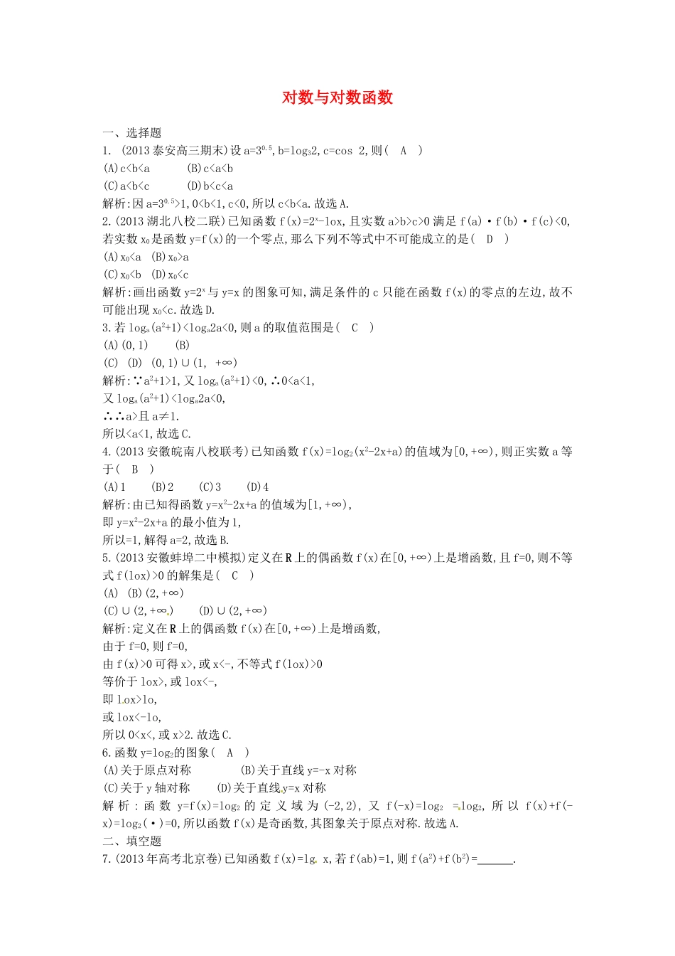 （教学思想典型题专讲）高三数学一轮复习 对数与对数函数_第1页