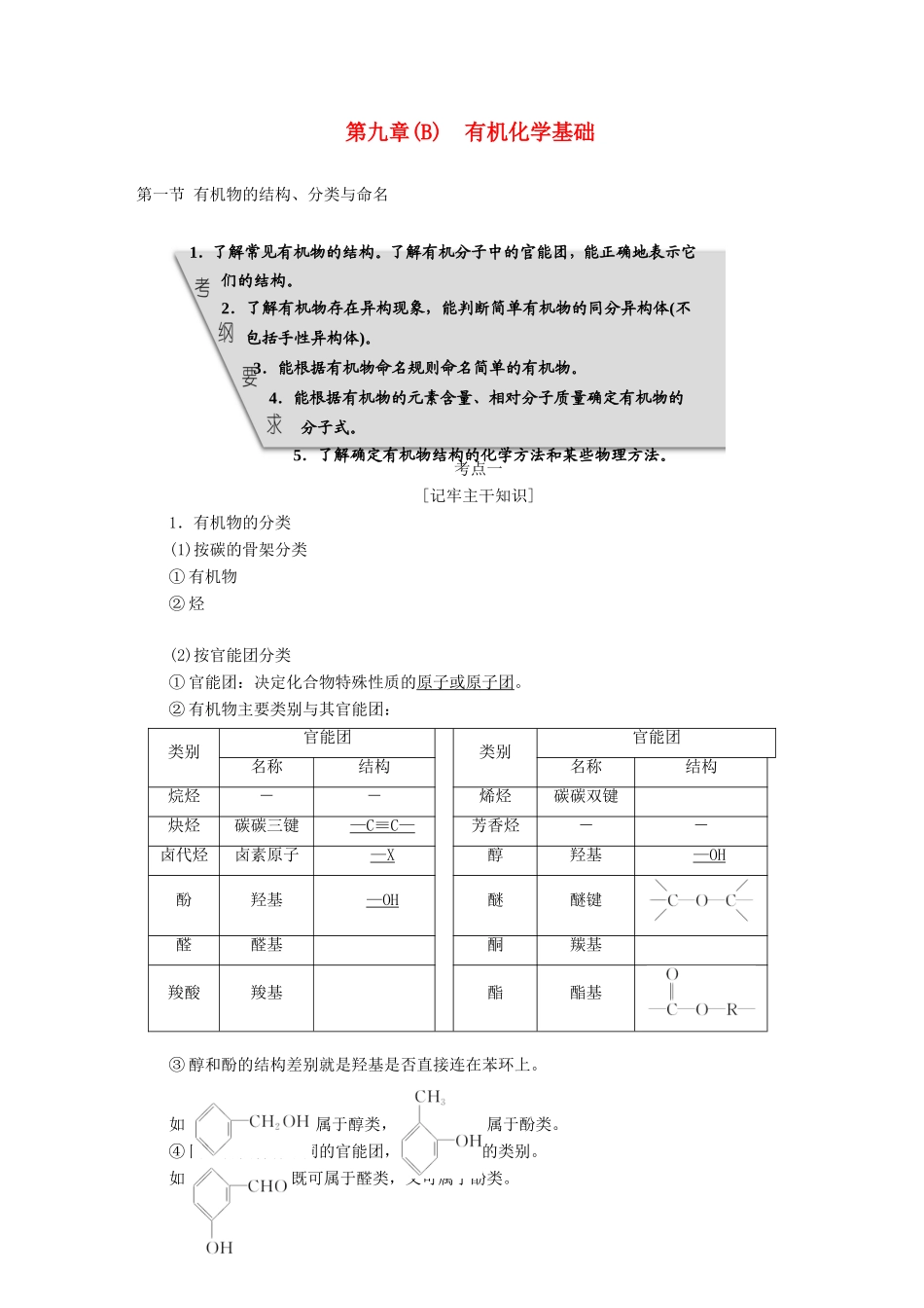 高考化学 第九章（B）有机化学基础复习 新人教版-新人教版高三化学试题_第1页