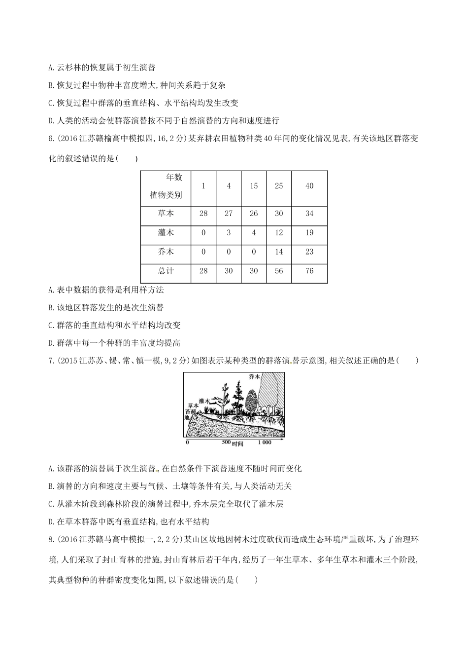 （江苏专版）高考生物一轮复习 第十单元 生物群落的演替（第36课时）生物群落的构成与演替模拟训练-人教版高三全册生物试题_第2页