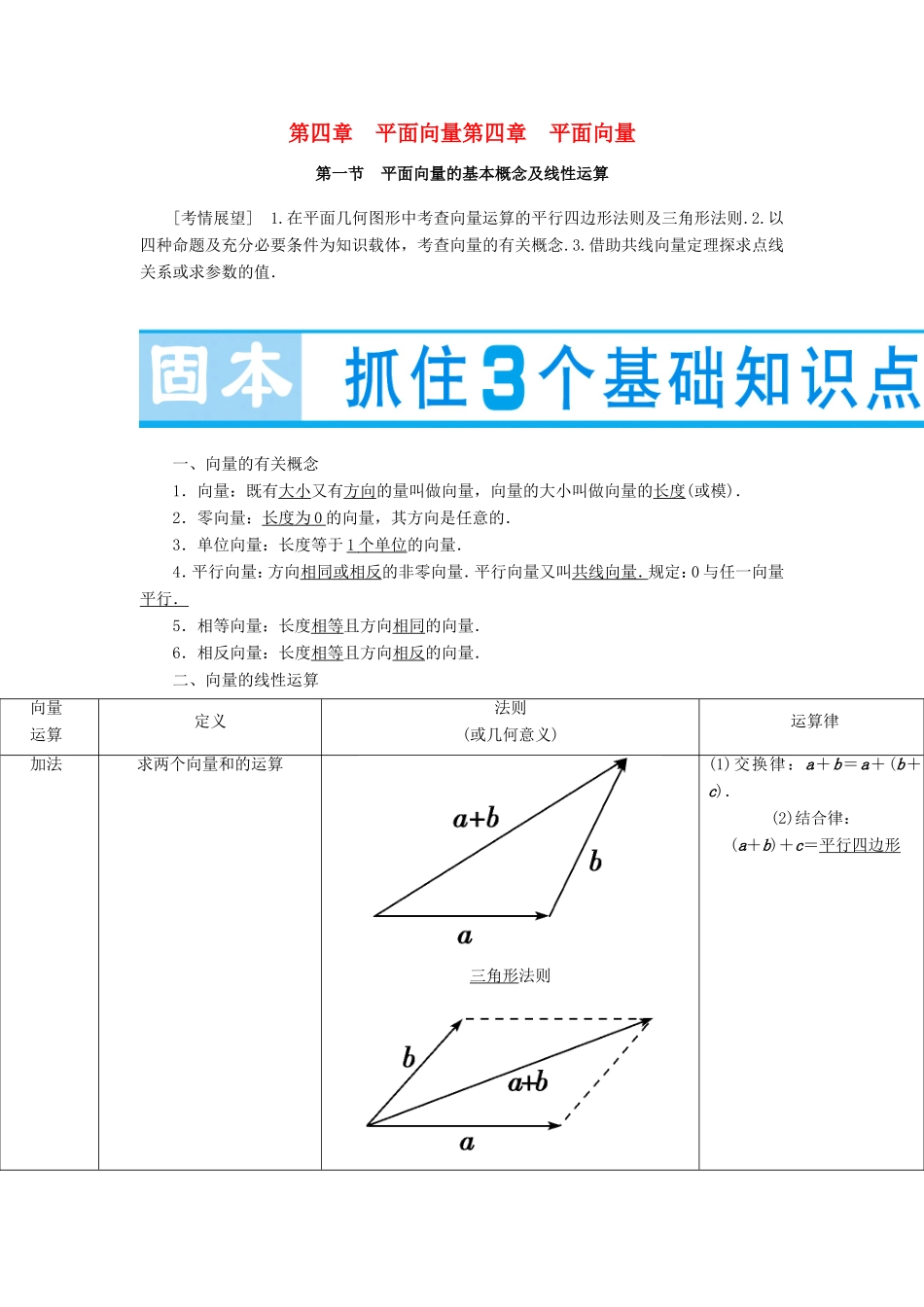 高考数学大一轮复习 第四章 平面向量第四章平面向量-人教版高三数学试题_第1页
