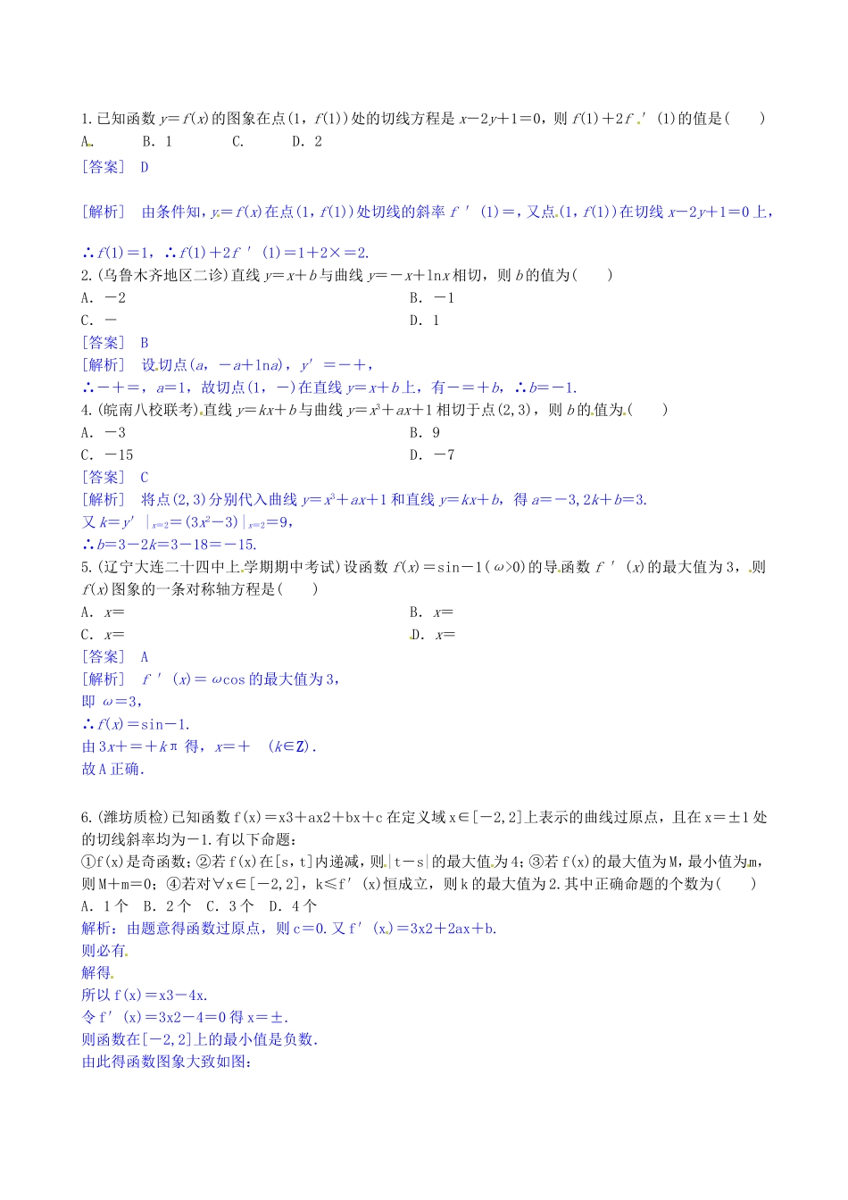 高考数学三轮冲刺 导数精练试题 理 新人教A版_第1页