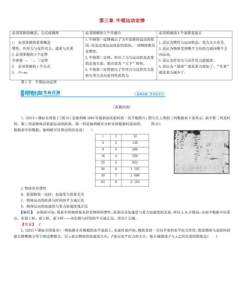 高考物理一轮复习 第三章 牛顿运动定律-人教版高三物理试题_第1页