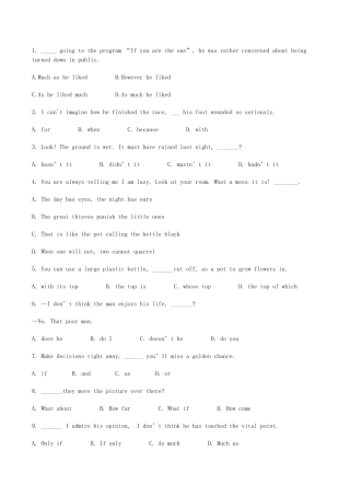 高考英语二轮复习 单项填空 特殊句式（倒装、强调、省略、主谓一致、反意疑问句、感叹句等）拉分题特训（较难题目）