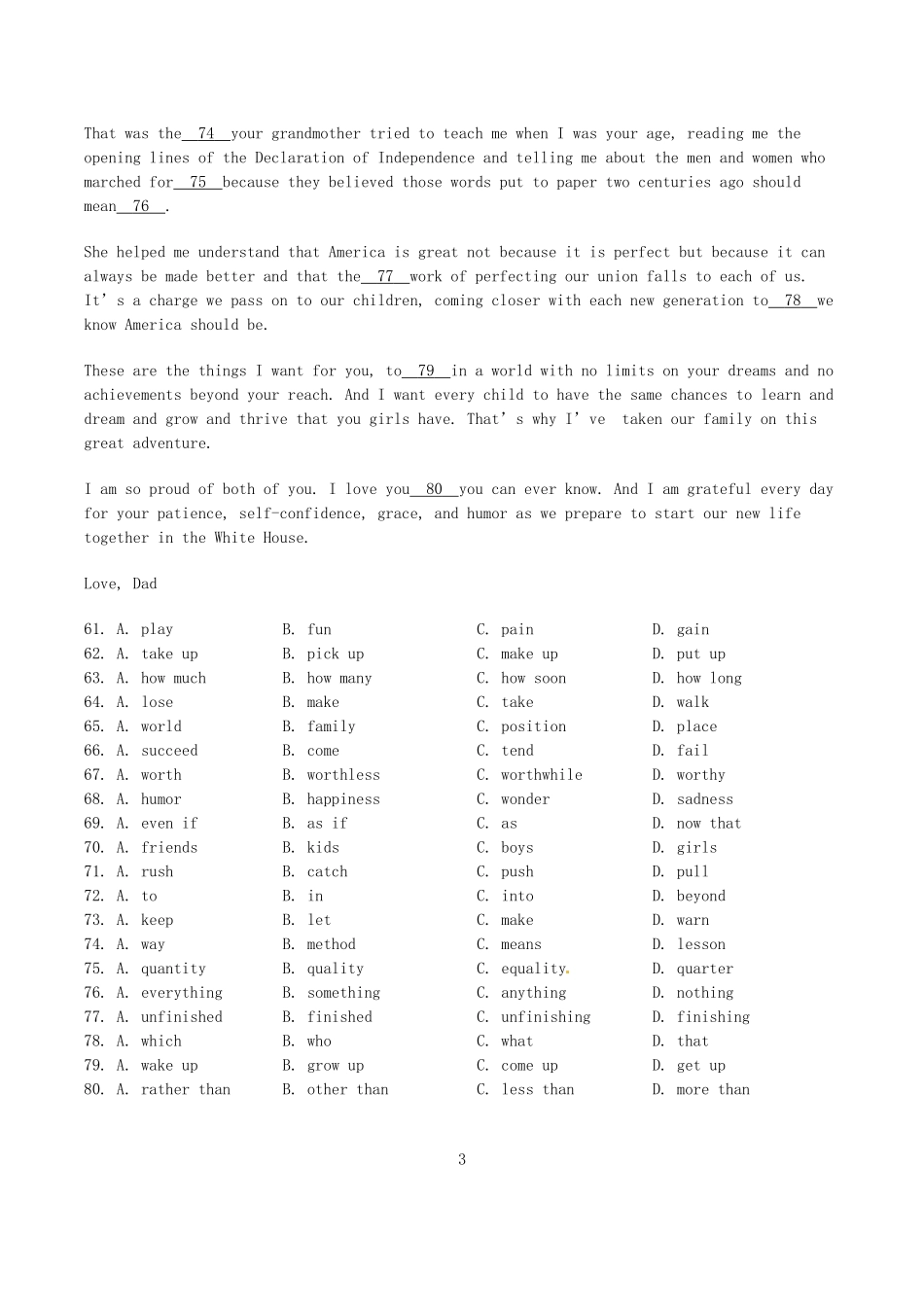 高考英语二轮复习 完形填空 说明文拉分题特训（较难题目）_第3页