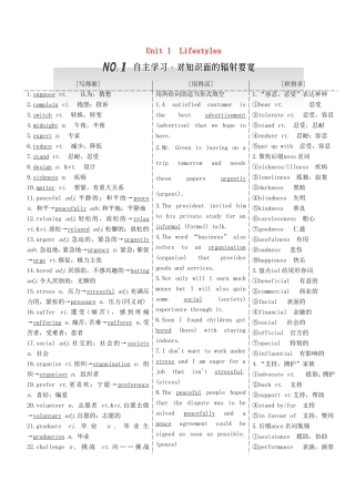 高考英语一轮复习 Unit 1 Lifestyles 北师大版必修1-北师大版高三必修1英语试题